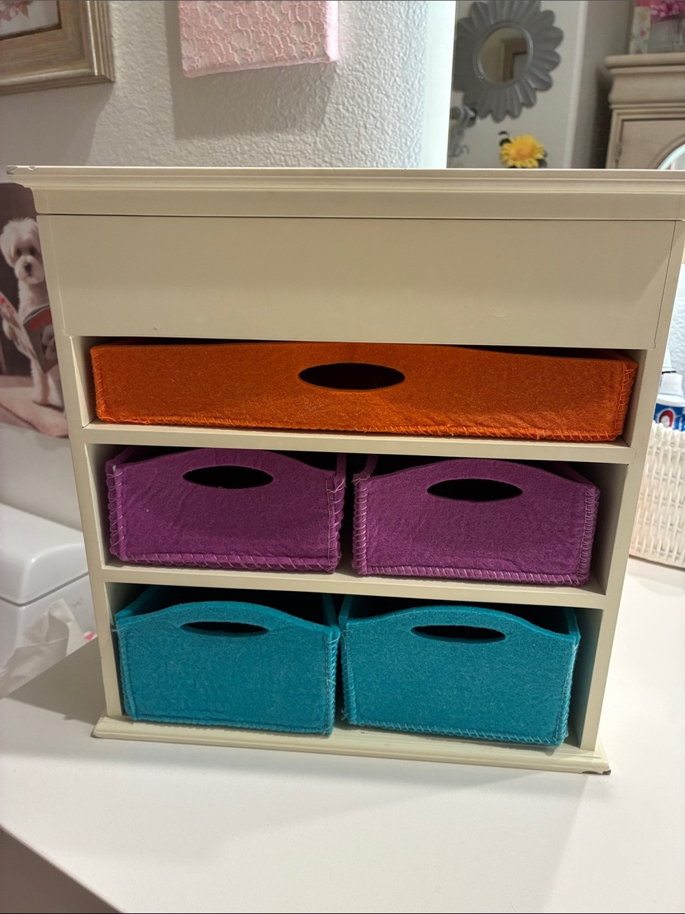 Maison Joseph Battat Ltd. White Wooden Jewelry Storage Cabinet with Fabric Bins
